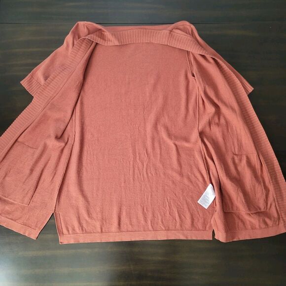 ISAAC MIZRAHI LIVE Open Front Cardigan Pink/Brown/Orange Boho SZ Small Pockets - Picture 9 of 16